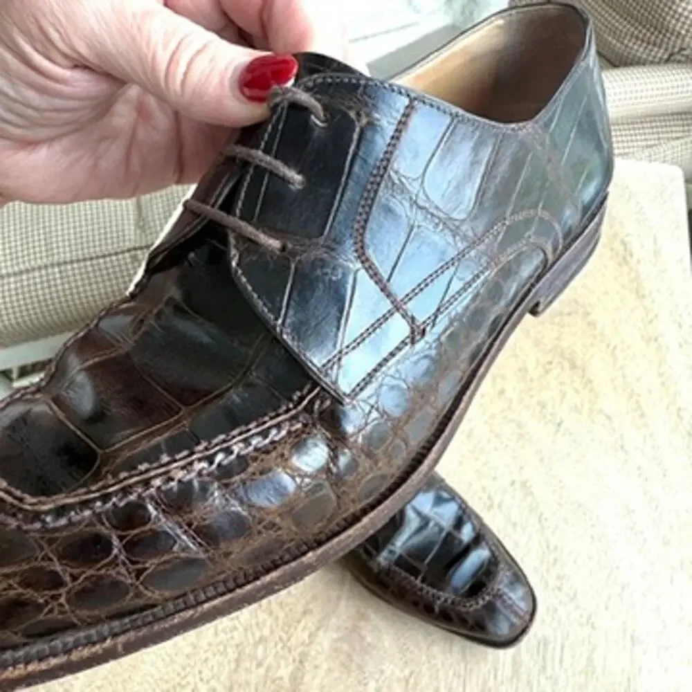 Foster Rainey Exotic Dress Shoes‎ Brown Leather Reptile Style Size 40.5 Italy
